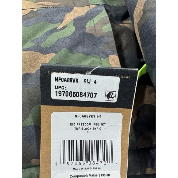 The North Face Little Kids' Freedom Insulated Jacket Camouflage Size 4 NWT